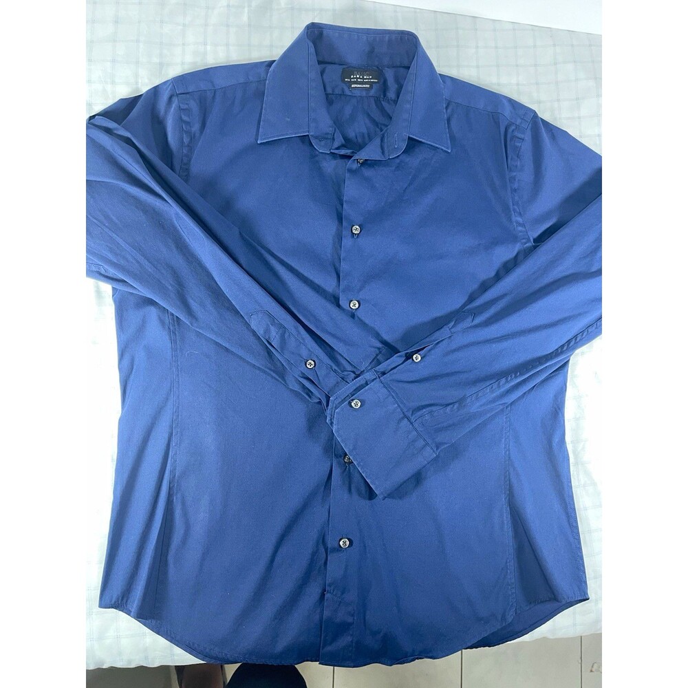 ZARA MAN Basic Men's Dress Shirt XL 32/33 Super Slim Fit Blue Solid Cotton